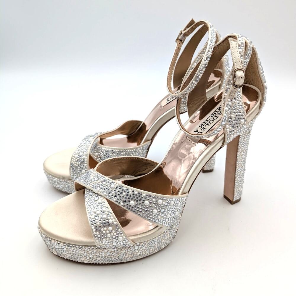 Badgley Mischka Fizzy Ankle Strap Platform Sandal Women's Silver Size US9 EU39.5